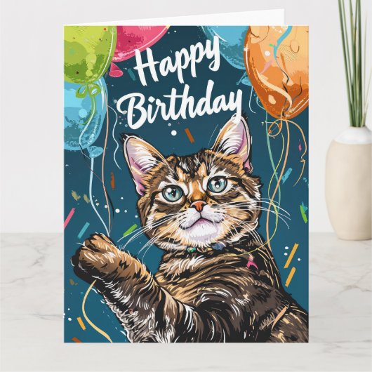 Carte Chat Bengal avec Ballons (Devant)