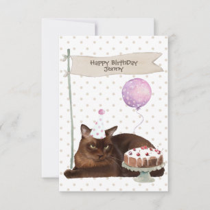 Carte Chat birman Anniversaire fête de fête gâteau Casqu
