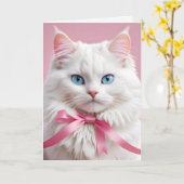Carte Chat Blanc Anniversaire Avec Bow (Fleur jaune)