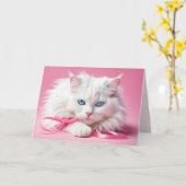 Carte Chat Blanc Anniversaire Avec Rubans (Fleur jaune)