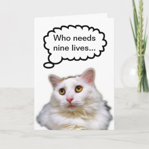Carte Chat Blanc Anniversaire Neuf Vies