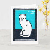 Carte Chat blanc assis, Julie de Graag (Fleur jaune)