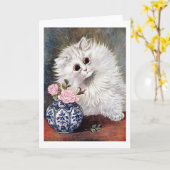 Carte Chat blanc aux roses roses, Louis Wain (Fleur jaune)