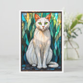 Carte Chat blanc aux yeux verts de style vitrail (Debout devant)