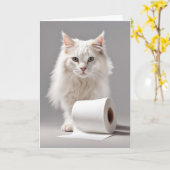 Carte Chat Blanc Avec Papier Toliet (Fleur jaune)