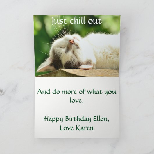 Carte Chat blanc couché Anniversaire (Intérieur)