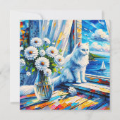 Carte Chat blanc dans le rebord de fenêtre Vue sur l'océ (Devant)
