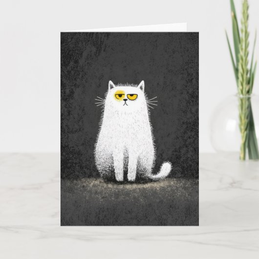 Carte Chat Blanc Grincheux – Drôle d'Art Minimal de Chat (Devant)