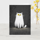 Carte Chat Blanc Grincheux – Drôle d'Art Minimal de Chat (Fleur jaune)
