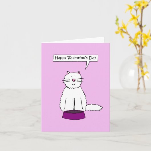 Carte Chat blanc Heureuse Sainte-Valentin (Fleur jaune)