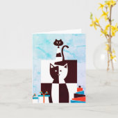 Carte Chat blanc Joyeux anniversaire (Fleur jaune)
