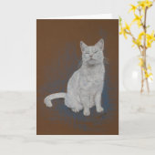 Carte chat, blanc, joyeux anniversaire, beaux-arts (Fleur jaune)