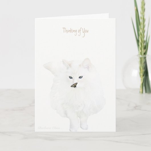 Carte Chat blanc mignon—Pensez à vous : (Devant)