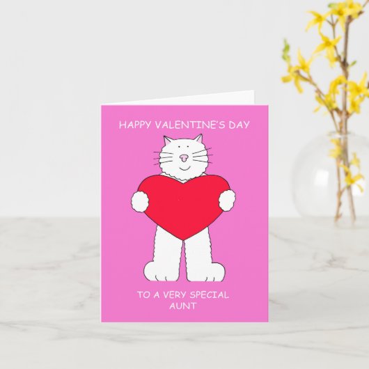 Carte Chat blanc tante Heureuse Sainte-Valentin (Fleur jaune)