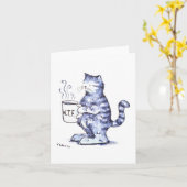 Carte Chat bleu avec tasse WTF (Fleur jaune)
