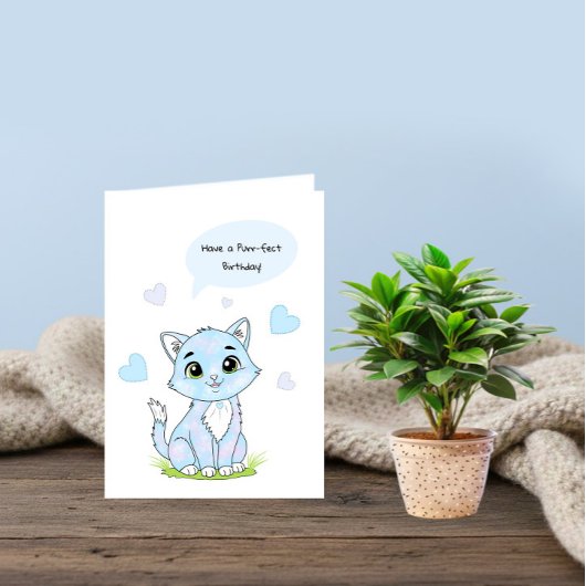 Carte chat bleu d'anniversaire