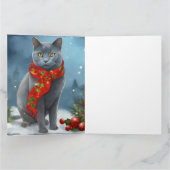 Carte Chat bleu russe à Noël de neige (Intérieur)