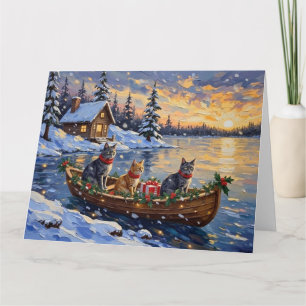 Carte Chat Bleu Russe Noël Bateau Fêtes