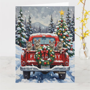 Carte Chat Bleu Russe Noël Camion Rouge Fêtes