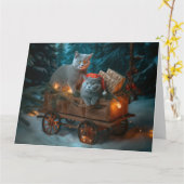 Carte Chat Bleu Russe Sleigh Neigeux Décor Noël (Fleur jaune)