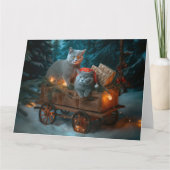 Carte Chat Bleu Russe Sleigh Neigeux Décor Noël (Devant)