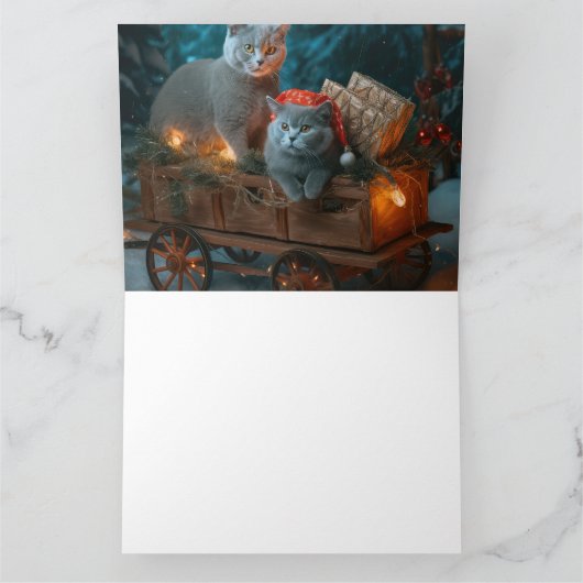 Carte Chat Bleu Russe Sleigh Neigeux Décor Noël (Intérieur)