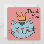 Carte Chat Bleu Whimsical Avec Un Merci Couronne Jaune (Devant)