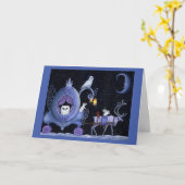 Carte Chat Blue Carriage Hivernal Chouette Neige Blanc C (Fleur jaune)