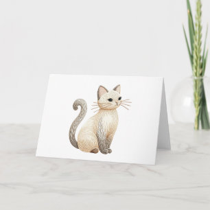 Carte Chat Boho Brodé Neutral Kitty Blank Salutation