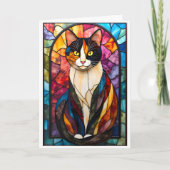 Carte Chat calico charmant de style vitrail (Devant)