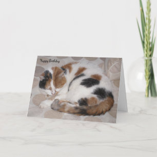 Carte Chat Calico personnalisé enroulé dans le sommeil A