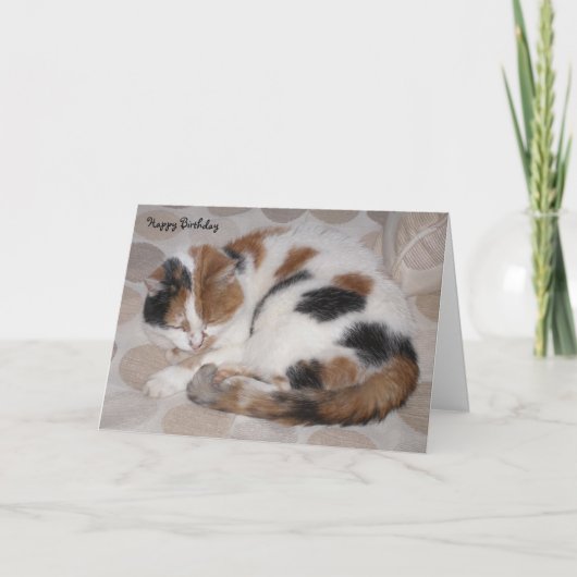 Carte Chat Calico personnalisé enroulé dans le sommeil A (Devant)