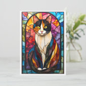 Carte Chat calicot charmant de style vitrail (Debout devant)