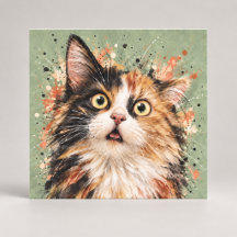 Chat calicot surpris drôle - Art aquarelle