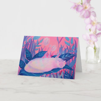 Carte Chat Caterpillar Rose violet Imaginaire bleu