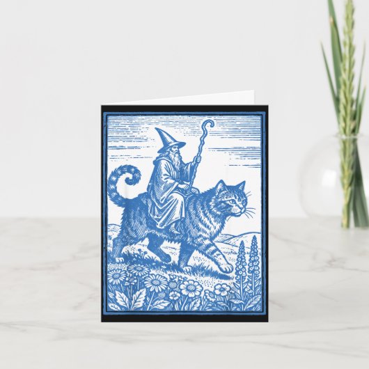 Carte Chat cavalier sorcier drôle mignon mème (Devant)