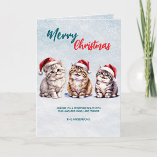 Carte Chat chaton chatte à l'aquarelle mignonne Père Noë