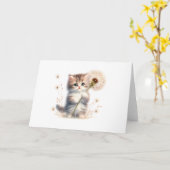 Carte Chat-chaton et marguerite blanc blanc salutation (Fleur jaune)
