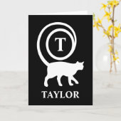 Carte Chat Chéri Monogramme Initiale Nom Noir Blanc (Fleur jaune)