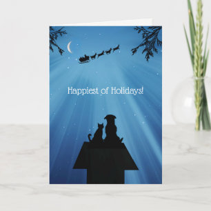 Carte Chat chien mignon Joyeux vacances Noël