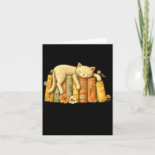 Carte Chat classique vintage endormi et livres mignon