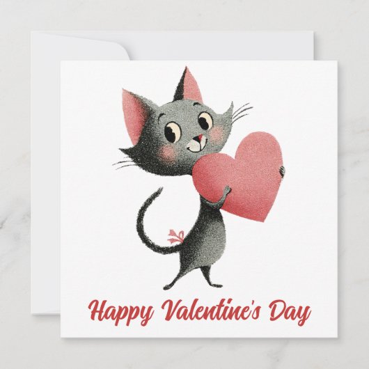 Carte Chat & Cœur Vintage pour la Saint-Valentin (Devant)