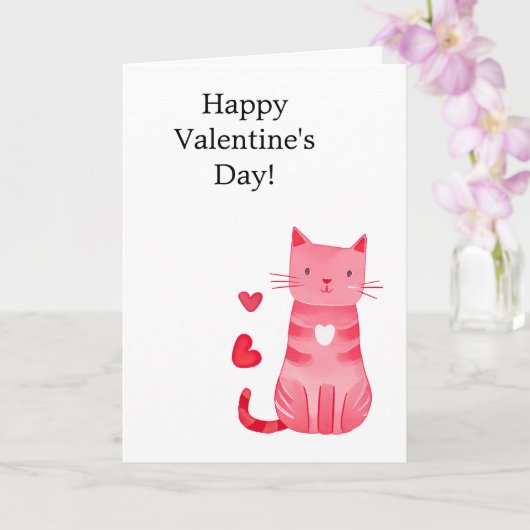 Carte Chat Coeurs roses (Orchidée)