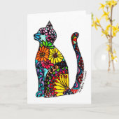 Carte Chat colorée (Fleur jaune)