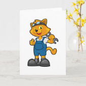 Carte Chat comme mécanicien avec clé (Fleur jaune)