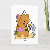 Carte Chat comme pêcheur avec canne à pêche et poisson (Dos)