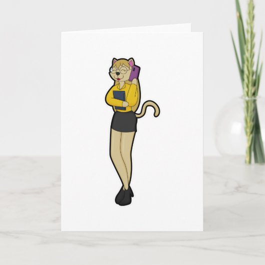 Carte Chat comme secrétaire avec ordinateur portable et  (Devant)