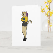 Carte Chat comme secrétaire avec ordinateur portable et  (Fleur jaune)