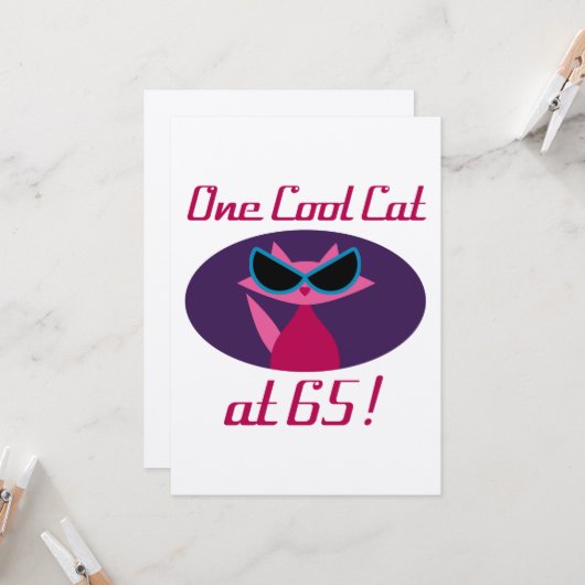 Carte Chat cool 65e anniversaire (Devant/Arrière en situation)