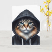 Carte Chat cool en noir Sweat - shirt à capuche blanc Sa (Fleur jaune)